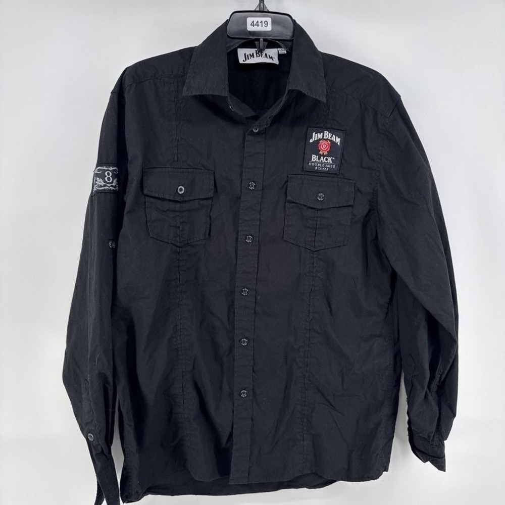 Jim Beam Shirt Mens Large Black 8 Years Button Up Long Sleeve Whiskey Logo